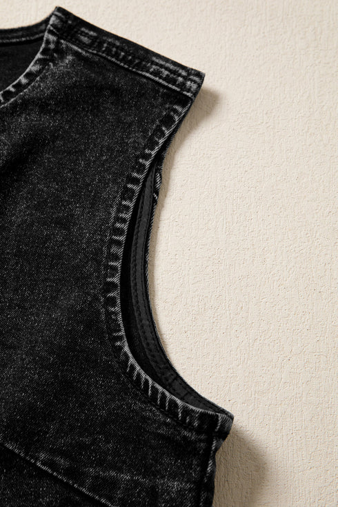 Tailored Western Buttoned Front Slit Denim Vest