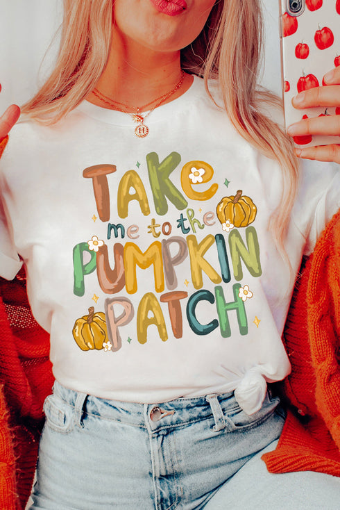 Take Me To The Pumpkin Patch Playful Autumn Graphic Tee Shirt