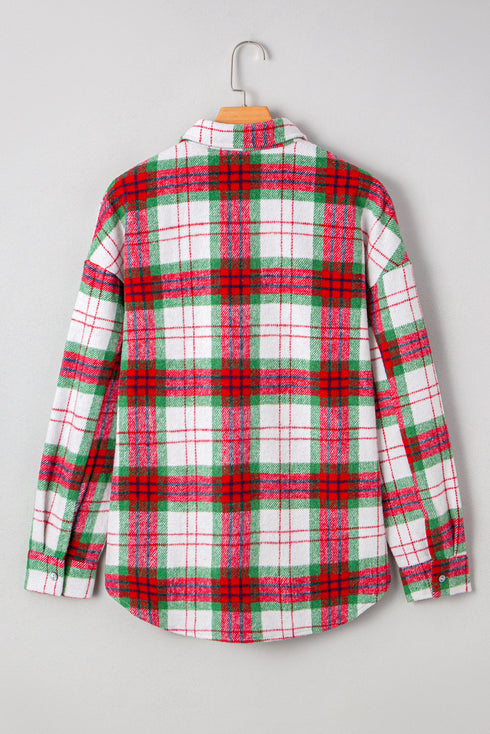 Tartan Plaid Flannel Button Front Patch Pocket Drop Shoulder Shacket