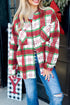 Tartan Plaid Flannel Button Front Patch Pocket Drop Shoulder Shacket