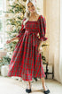 Tartan Plaid Square Neck Puff Sleeve Knot Waist Maxi Dress