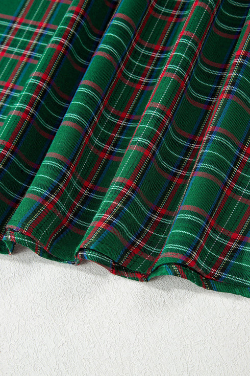 Tartan Plaid Square Neck Puff Sleeve Knot Waist Maxi Dress
