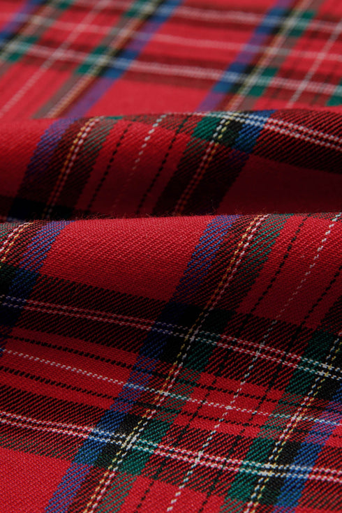 Tartan Plaid Square Neck Puff Sleeve Knot Waist Maxi Dress