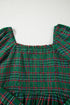 Tartan Plaid Square Neck Puff Sleeve Knot Waist Maxi Dress
