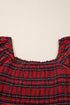 Tartan Plaid Square Neck Puff Sleeve Knot Waist Maxi Dress