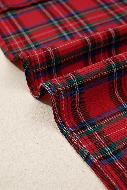Tartan Plaid Square Neck Puff Sleeve Knot Waist Maxi Dress