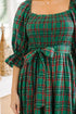 Tartan Plaid Square Neck Puff Sleeve Knot Waist Maxi Dress