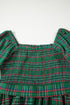 Tartan Plaid Square Neck Puff Sleeve Knot Waist Maxi Dress