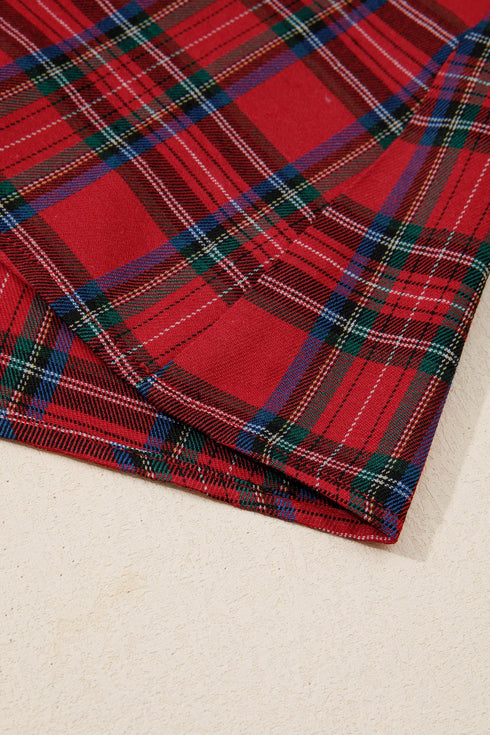 Tartan Plaid Square Neck Puff Sleeve Knot Waist Maxi Dress