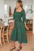Tartan Plaid Square Neck Puff Sleeve Knot Waist Maxi Dress