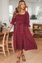 Tartan Plaid Square Neck Puff Sleeve Knot Waist Maxi Dress