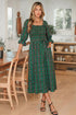 Tartan Plaid Square Neck Puff Sleeve Knot Waist Maxi Dress