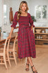 Tartan Plaid Square Neck Puff Sleeve Knot Waist Maxi Dress