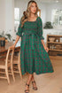 Tartan Plaid Square Neck Puff Sleeve Knot Waist Maxi Dress