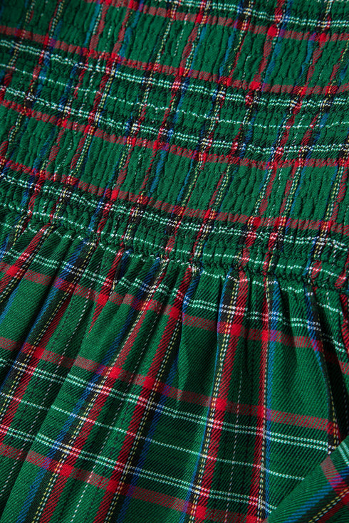 Tartan Plaid Square Neck Puff Sleeve Knot Waist Maxi Dress