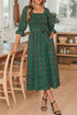 Tartan Plaid Square Neck Puff Sleeve Knot Waist Maxi Dress
