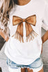 Tassel Bowknot Graphic Print Round Neck Western Inspired Casual Tee Shirt