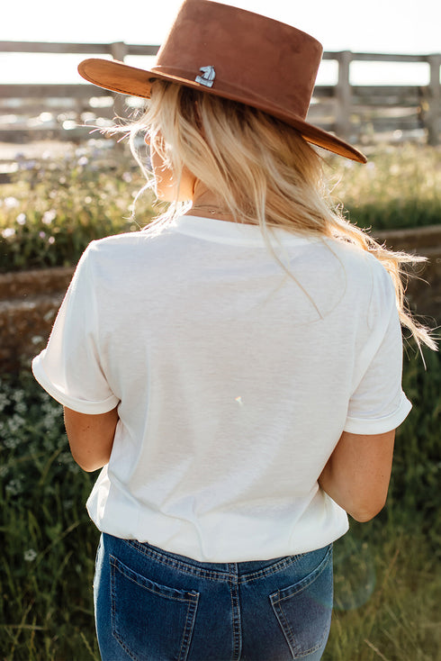 Tassel Bowknot Graphic Print Round Neck Western Inspired Casual Tee Shirt