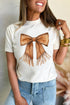 Tassel Bowknot Graphic Print Round Neck Western Inspired Casual Tee Shirt