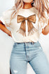 Tassel Bowknot Graphic Print Round Neck Western Inspired Casual Tee Shirt