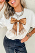 Tassel Bowknot Graphic Print Round Neck Western Inspired Casual Tee Shirt