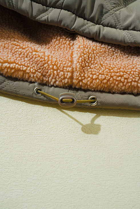 Teddy Collar Flap Pocket Quilted Puffer Jacket