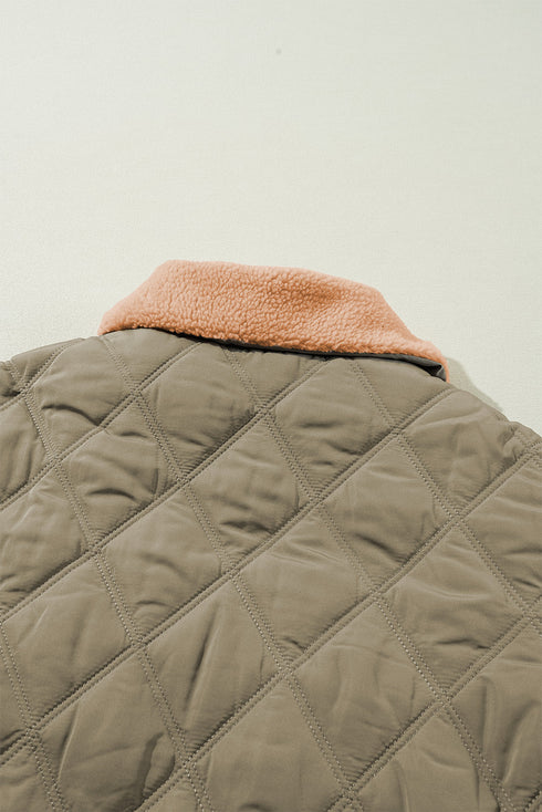 Teddy Collar Flap Pocket Quilted Puffer Jacket