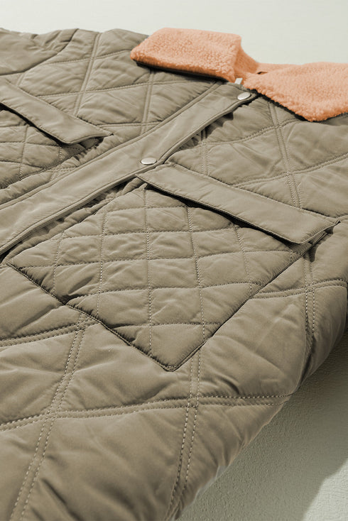 Teddy Collar Flap Pocket Quilted Puffer Jacket