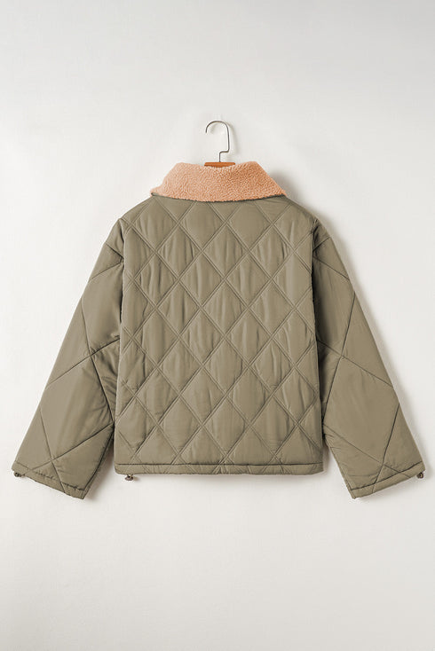 Teddy Collar Flap Pocket Quilted Puffer Jacket