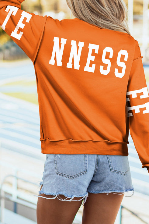 Tennessee Letter Print Exposed Seam High Neck Sweatshirt