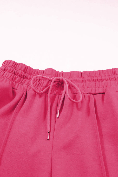 Terry Knit Drawstring Smocked Waist Wide Leg Sweatpants