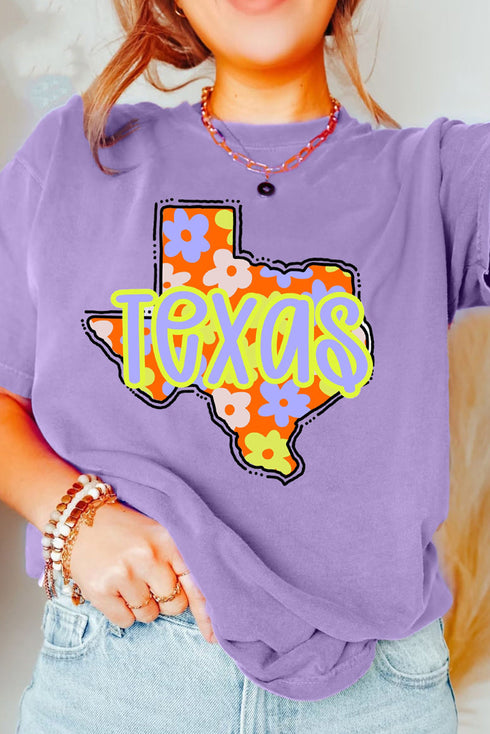 Texas Floral Graphic Print Short Sleeve Crew Neck Tee