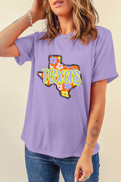 Texas Floral Graphic Print Short Sleeve Crew Neck Tee