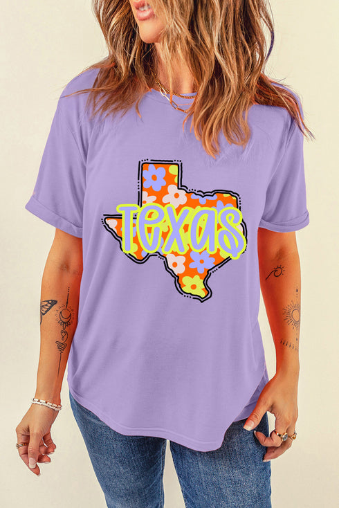 Texas Floral Graphic Print Short Sleeve Crew Neck Tee