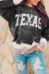 Texas Graphic Distressed Leopard Print Trim Sweatshirt