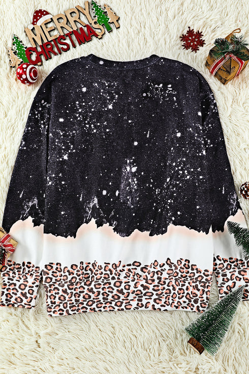 Texas Graphic Distressed Leopard Print Trim Sweatshirt
