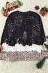 Texas Graphic Distressed Leopard Print Trim Sweatshirt