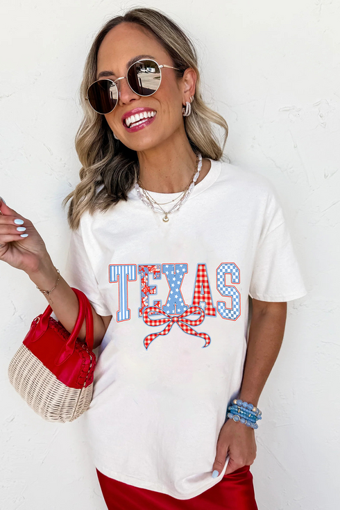 Texas Lettering Bow Graphic Print Crew Neck Tee