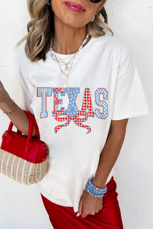 Texas Lettering Bow Graphic Print Crew Neck Tee
