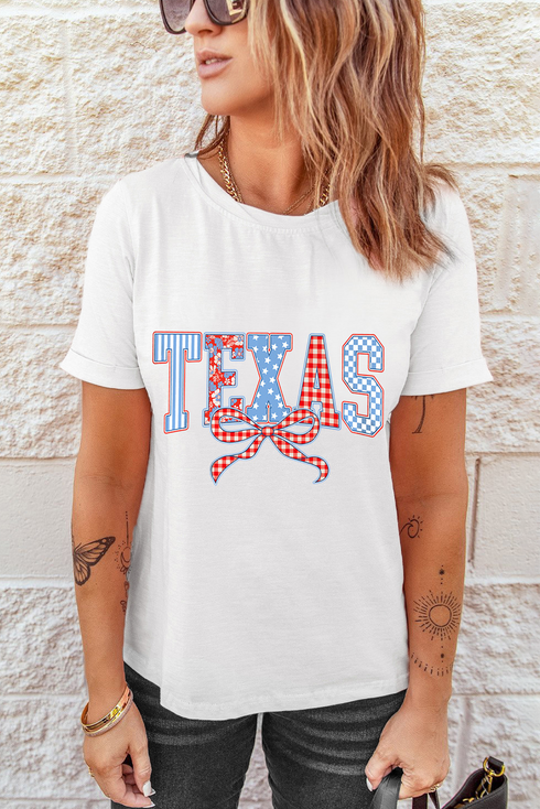 Texas Lettering Bow Graphic Print Crew Neck Tee