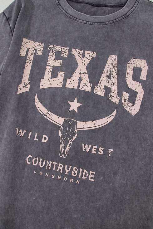 Texas Steer Graphic Mineral Wash Oversized Cotton Tee