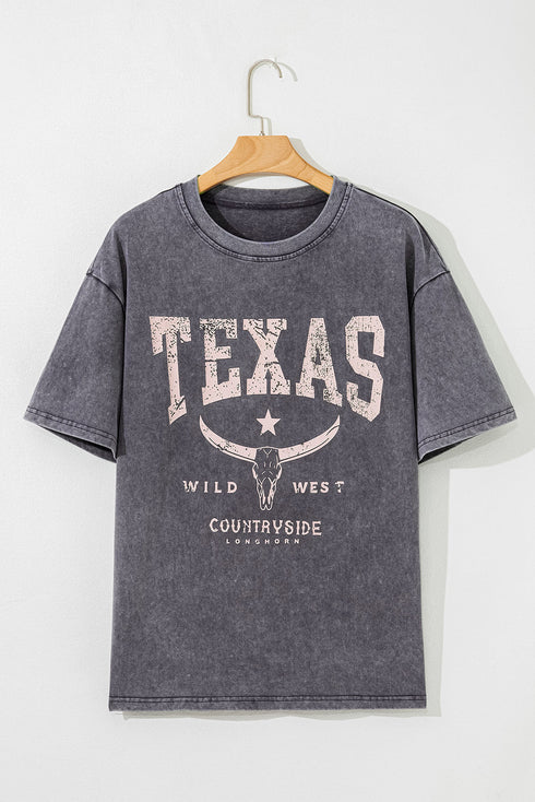 Texas Steer Graphic Mineral Wash Oversized Cotton Tee