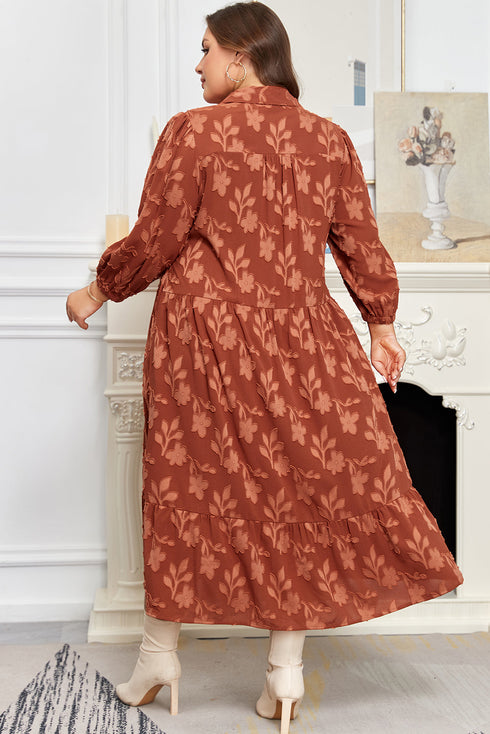 Textured 3D Flower Ruffle Hem Plus Size Maxi Dress