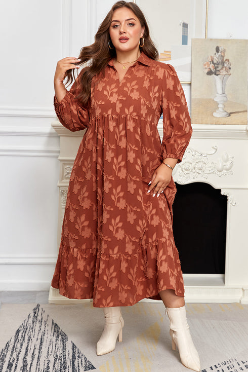 Textured 3D Flower Ruffle Hem Plus Size Maxi Dress