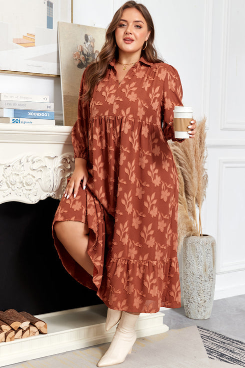Textured 3D Flower Ruffle Hem Plus Size Maxi Dress