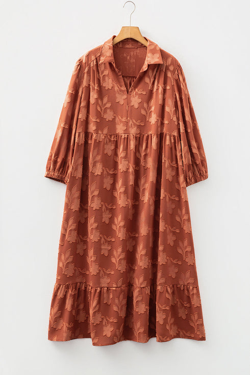 Textured 3D Flower Ruffle Hem Plus Size Maxi Dress