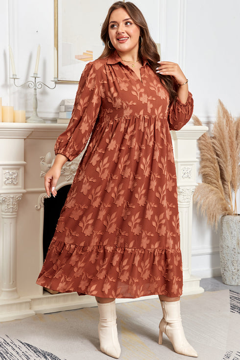 Textured 3D Flower Ruffle Hem Plus Size Maxi Dress