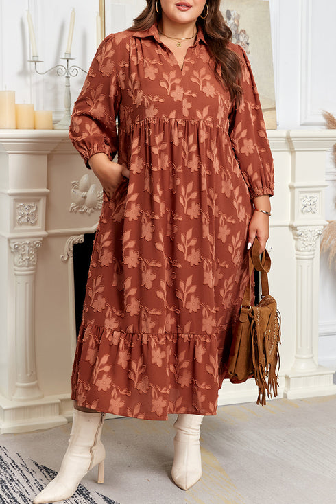Textured 3D Flower Ruffle Hem Plus Size Maxi Dress