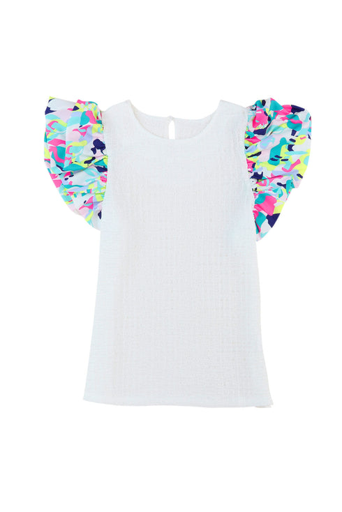Textured Abstract Print Voluminous Puff Sleeve Top