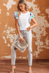Textured Abstract Print Voluminous Puff Sleeve Top